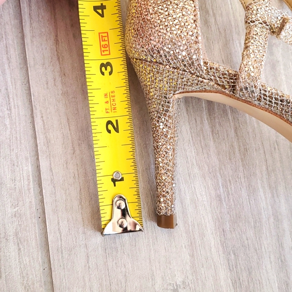 Michael Kors Ava Size Sand Glitter Mid-Heel Sandals Shoes W/Ankle Strap - Picture 15 of 16